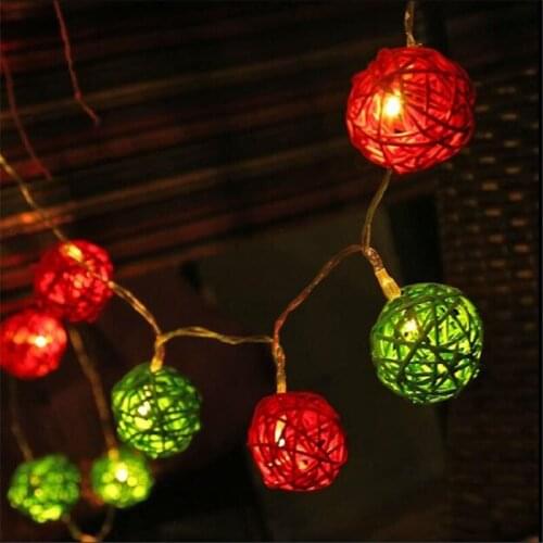 1.5M 10LED Red Green Rattan Ball String Fairy Lights For Christmas Home Wedding decoration Party plug dry battery