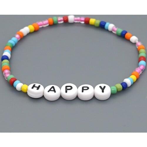 GO2BOHO Bracelet Gift Rainbow Seed Beaded Bracelets For Women Armband Colorful Femme Boho HAPPY Letter Jewelry Bohemian