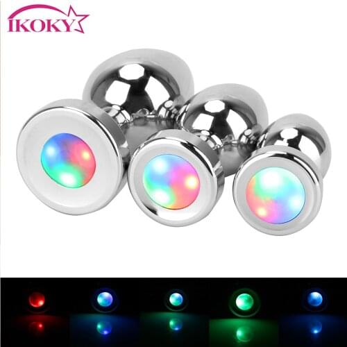 IKOKY Adult Games S/M/L Luminous Anal Stimulator Prostate massage Sex Toys for Women Man Bright Metal Anal Plug Dildo Butt Plug