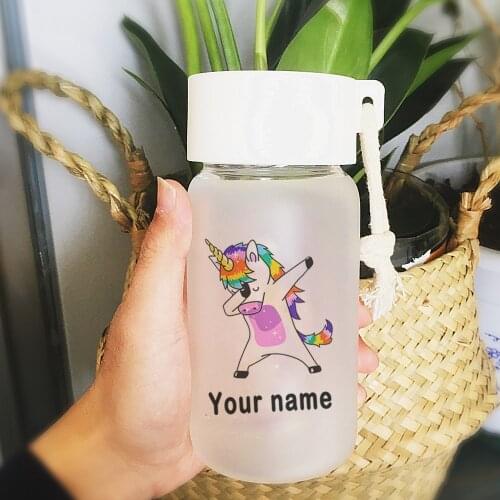 Personal Customization Glass Water Bottle 11oz Happy Unicorn Sport Bicycle Healthy Lemon Juice Water Bottle
