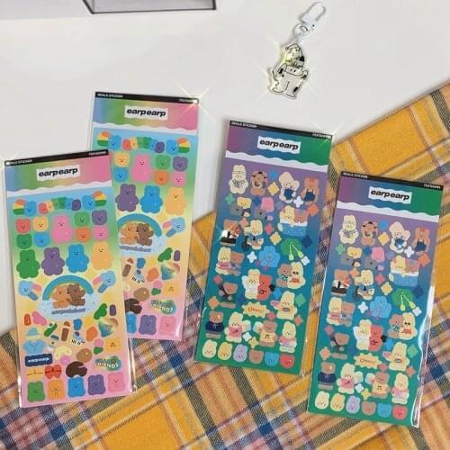 1Pc Cute Cartoon Colorful Bear Stickers Korean Ins Decoration Scrapbooking Diy Diary Album Stick Label Stationery