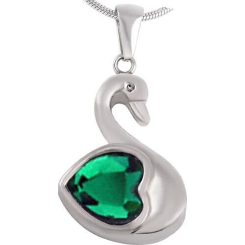 JD8314 Green Crystal-Rhinestone inaly Swan Pendant for Women,Elegant Design Stainless Steel Jewelry CREMATION NECKLACE for Ashes