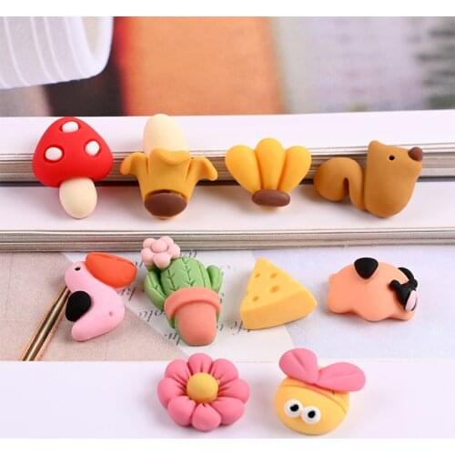 20pcs/lot Kawaii Resin Cabochons Cute Food Animal Mushroom Banana Flower Beee Cheese Cactus Cameo Beads Material Bow Center DIY