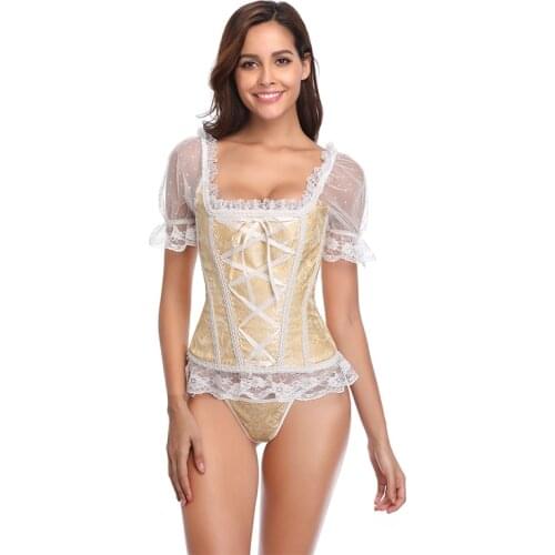 Princess Corset Lace Transparent Short Sleeve Bustier Women Jaceuard Floral Victoriano Bustier Sexy Top White Korset