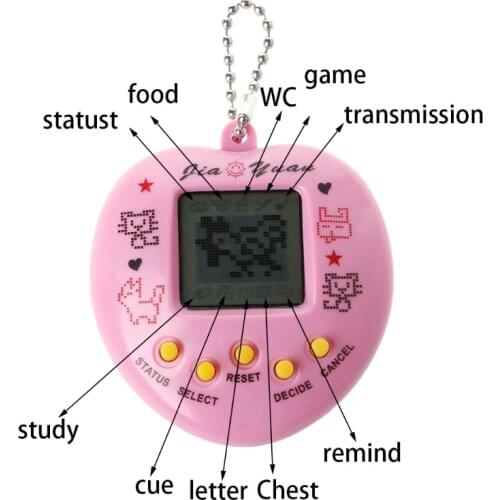 LCD Virtual Digital Pet Handheld Electronic Game Machine With Keychain Heart Shape