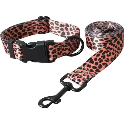 Leopard Print Adjustable Dog Collar Leash Travel Safety Belt Straps for Small Medium Puppy Walking Training Leads Pet Supplies