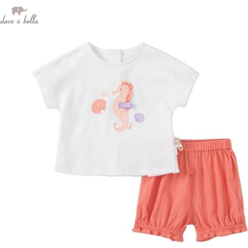 DB16874 dave bella summer baby girls cute cartoon draped clothing sets kids girl fashion short sleeve sets children 2 pcs suit