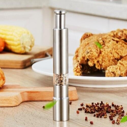 Home Kitchen Grind Tool Stainless Steel Thumb Push Salt Pepper Grinder Spice Sauce Mill LX8064