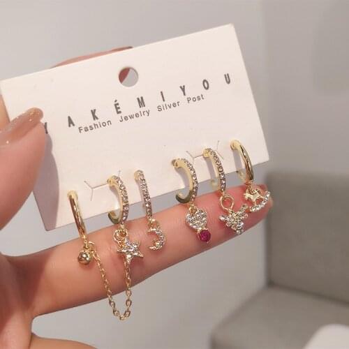 Korean Star Moon And Satellite Square Sets Earrings 6 Pcs Small Hoop Earrings Set For Women Ladies Sets Jewelry 2021