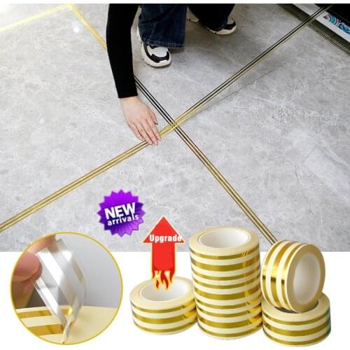 New Upgrade 5M Gold Foil Self Adhesive Tile Gap Sealing Strip Tape Waterproof for Wall Tile Floor Ceiling Home Decor Line Decals
