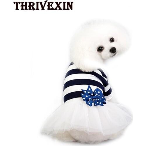 Dog Dress Dog Clothes Princess Dress Bow Striped Gauze Skirt for Small Dog Cat Bowknot Girl Puppy Cat Princess Clothes Dog Skirt