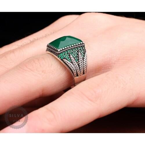 Original Sterling 925 Silver Mens ring With Green Agate Stone . Mens Jewelry All Sizes Are Available