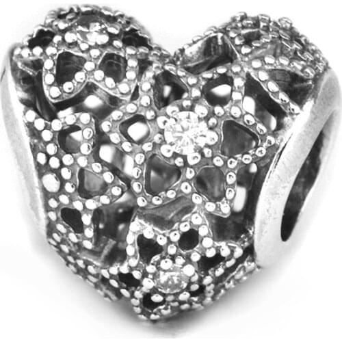 Charms 925 Sterling Silver Blooming Heart Clear CZ Beads for Jewelry Making Fits Women Diy Jewellery Bracelets