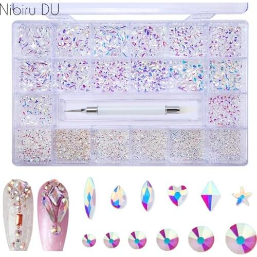 10040 Pcs Nail Rhinestones Super Set Multi Shape Crystal Flatback Non Hotfix With Point Drill Pen Nails Art 3D Decorations