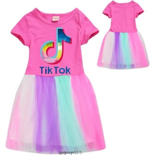 Tik Tok Fashion Girls Dresses Print Tik Tok Kids Clothes Princess Wedding Prom Designs Ball Gown Teenager Birthday Party Dress