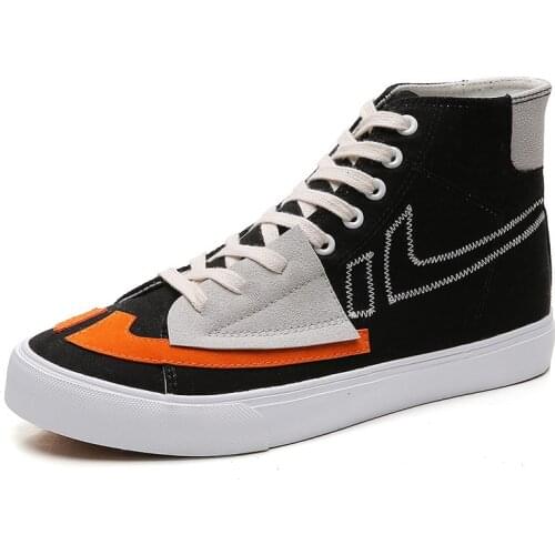 Mens High Top Vulcanized Shoes Canvas Shoes Man Comfortable Breathable Footwear Spring Autumn Lace-up Leisure Shoes Male