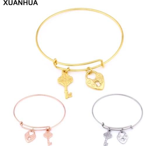 XUANHUA Bracelets Bangles Key Heart Lock Cuff Bracelets For Women Stainless Steel Bracelet Accessories Jewellery Indian Bangles