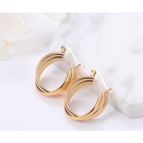 Stainless Steel Jewelry Retro Metallic Gold Multi-layer Small Circle Pendant Individual Earrings Women Fashion Hip Hop Jewelry