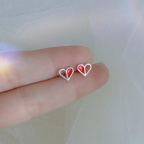 Hollow Epoxy Love Heart Earrings Womens 2021 New Trend Simple and Small Heart-shaped Earrings Summer Temperament All-match