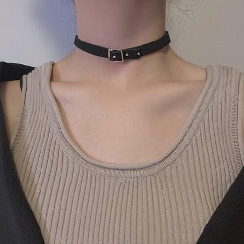 Gothic Lolita Black Leather Collar Choker Girl Jewelry On The Neck Statement Punk Style Necklace Fashion Jewelry For Women