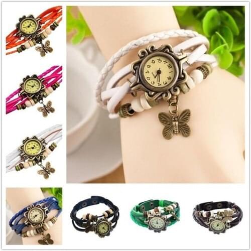 1/2/3PCS Women Girls Vintage Multilayer Butterfly Drop Leather Bracelet Wrist Wrap Band Watch