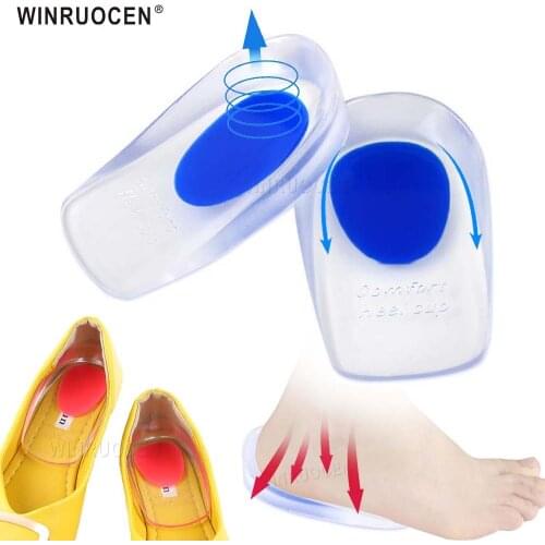 1pair Soft Silicone Gel Insoles for heel spurs pain Foot cushion Foot Massager Care Half Heel Insole Pad Height Increase