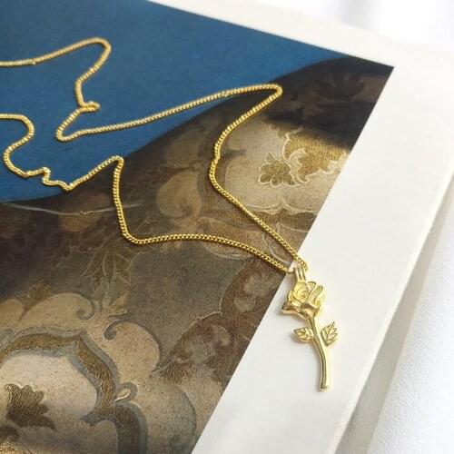 1PC 100% Authentic 925 Sterling silver Gold Rose Flower pendant necklace girlfriends' Gift TLx379
