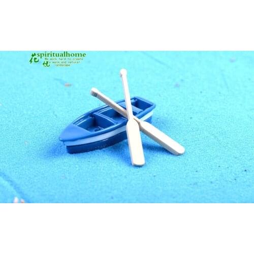 1Pcs Boat And 2pcs Oar Ornaments Ornaments Boat DIY Dollhouse Decor Fairy Garden Miniatures Ocean Garden Decoration