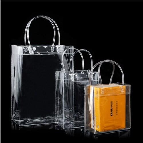 20pcs/lot Transparent soft PVC gift tote packaging bags with hand loop, clear Plastic handbag, cosmetic bag