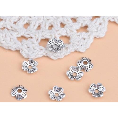 10PCS Handmade diy beading material accessories S925 Sterling Silver Retro Clover Foil spacer beads