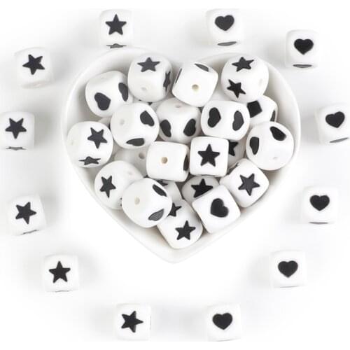 Joepada 10Pcs Silicone Beads Heart Star 12mm Letter Beads Teething Baby Teether Pacifier Chain Toys DIY Necklace Loose Beads