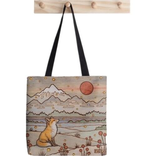 2021 Shopper Red Fox in the Snow printed Tote Bag women Harajuku shopper handbag girl Shoulder shopping bag Lady Canvas Bag