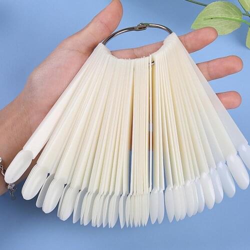 50pcs Fake False Nail DIY Tools Round Head Iron Ring Fan Nail Polish Swatch ABS Good Flexibility Color Accuracy Oval Color Card
