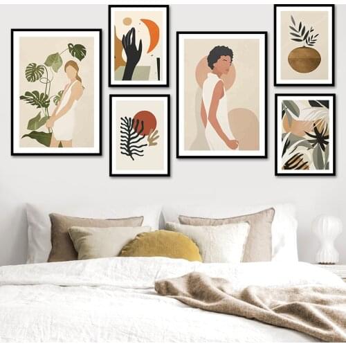 Abstract Bohemia Woman Hand Monstera Leaf Wall Art Canvas Painting Nordic Posters And Prints Wall Pictures For Living Room Decor