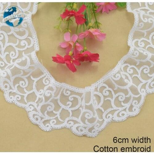 6cm width white lace cotton embroid lace sewing ribbon fabric guipure diy trims warp knitting DIY Garment Accessories#3205