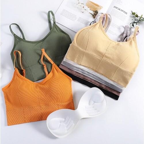 Women Seamless Sexy Bra Removable Padded Crop Tops Full Cup Lingerie Underwear Bra Tank Top 2021 Female Ice Silk Solid
