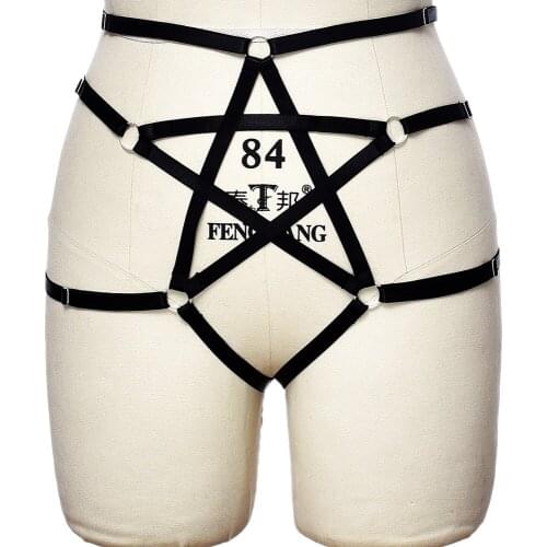 Black Sexy Lingerie Adjustable Hollow Out Bottom G-string Bondage Pentagram Elastic Pantie Pink Body Harness Cage