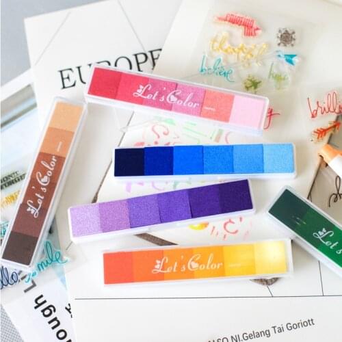 6 Colors Bar Inkpad Rainbow Gradient Color Ink Pad for Stamp Print DIY Handmade Gift Journal Diary Decoration Office School F333