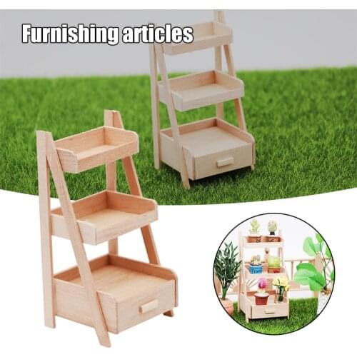 Wooden Simulation Flower Stand Model Three Layer Wood Flower Stand Snack Rack 1/12 Doll House Miniatures Kids Toy GQ