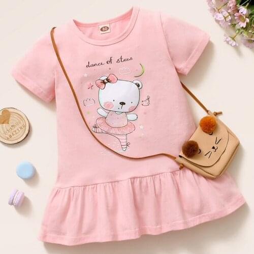 Baby Girl Summer Cartoon Animal Print Short Sleeve Pink Lovely Princess Dress Fashion Dress
