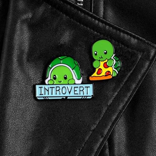 Cartoon tortoise Pins Introvert cute animal Badge Brooch Eating pizza Lapel Denim Clothes backpack enamel pin Accessories