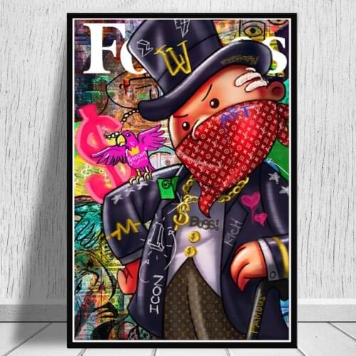 Graffiti Artwork Monopoly Canvas Posters and Prints Rich Man Street Wall Art Painting Pictures for Modern Living Room Cuadros