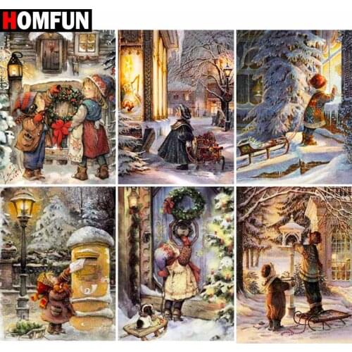HOMFUN Full Square/Round Drill 5D DIY Diamond Painting Christmas little girl landsca" Embroidery Cross Stitch 5D Home Decor Gift