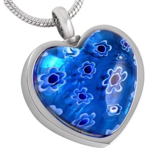 IJD8411 Blue Murano Glass Heart Cremation Urn Necklace Women Charm,Wholesale Stainless Steel Keepsake Jewelry CREMATION PENDANT