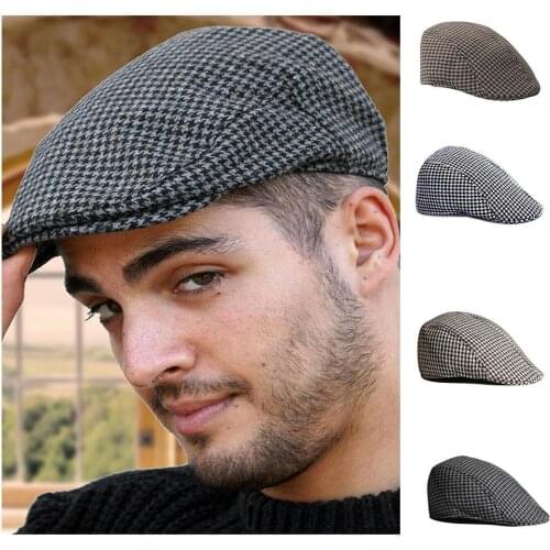 Black Grey Herringbone Newsboy Baker Boy Tweed Flat Gatsby Mens Cap Hat Designer H0D2
