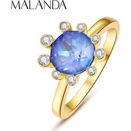 Crystals From Swarovski Glod Color Flowers Rings For Women Elegant Rings New Fashion Luxury Female Ring Wedding Party Jewelry