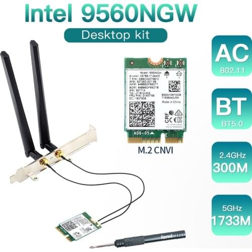 2030Mbps Intel 9560 Dual Band 2.4G/5Ghz Wireless Desktop Kit Bluetooth5.0 802.11AC M.2 CNVI Intel 9560NGW Wifi Card Antenna Set
