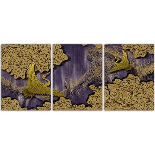 Flying crane Posters and Prints Canvas Art Painting Gold cloud Wall Art Nursery Decorative Picture Nordic Decoration