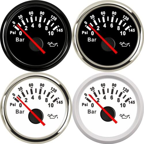 0-10 Bar Oil Pressure Gauge PRE 52MM Gauge PSI Pressure Gauge with M10X1 Sensor Thread for Oil Pressure Sensors Marine Boat