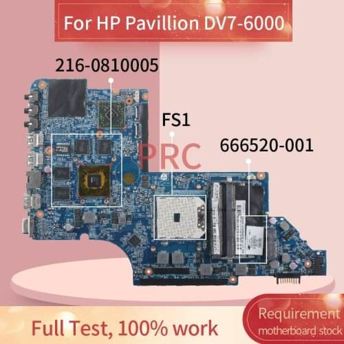 666520-001 666520-001 For HP Pavillion DV7-6000 Notebook Mainboard 216-0810005 DDR3 Laptop motherboard